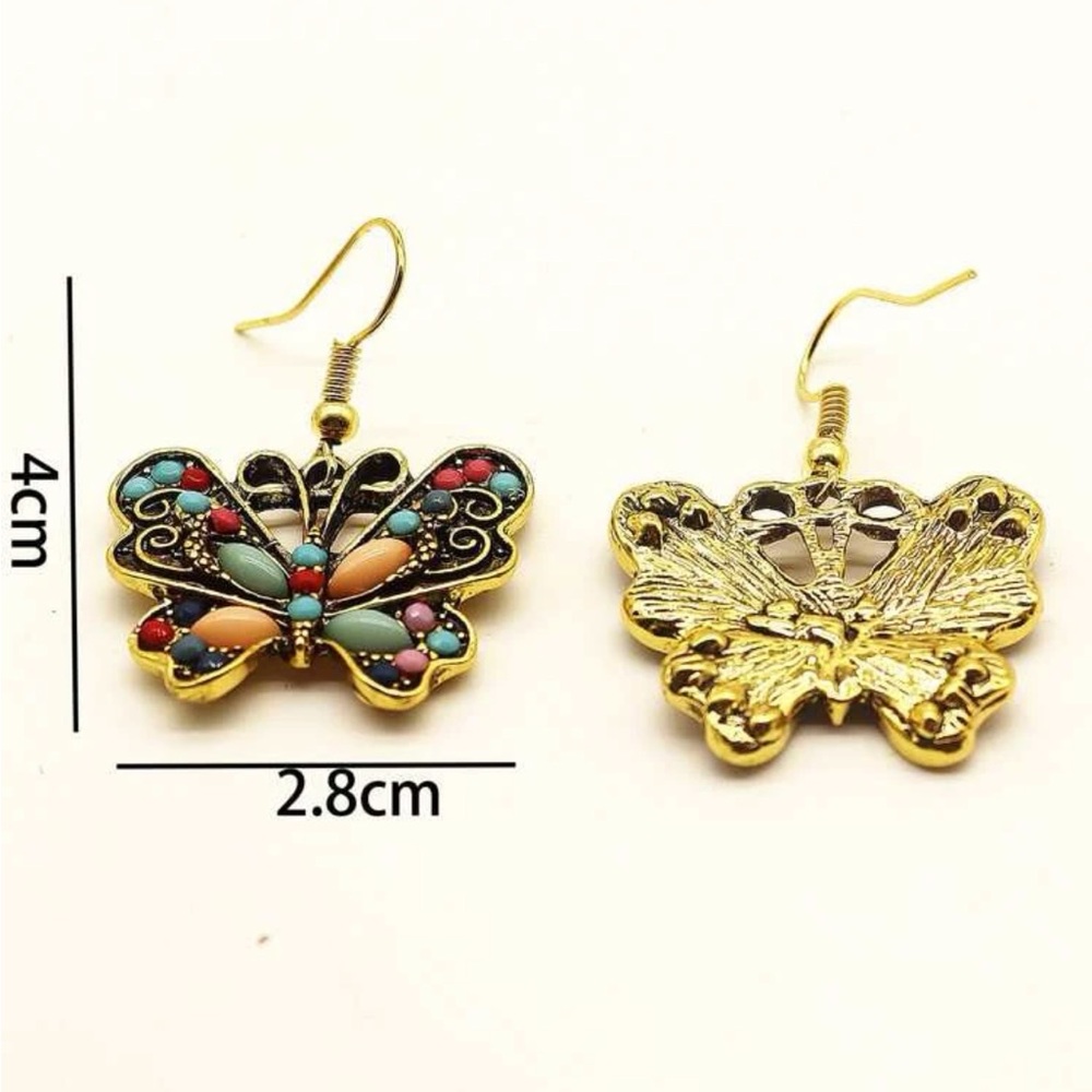 Multicolor Beaded Butterfly Drop Earrings BRAND NEW - Picture 3 of 4